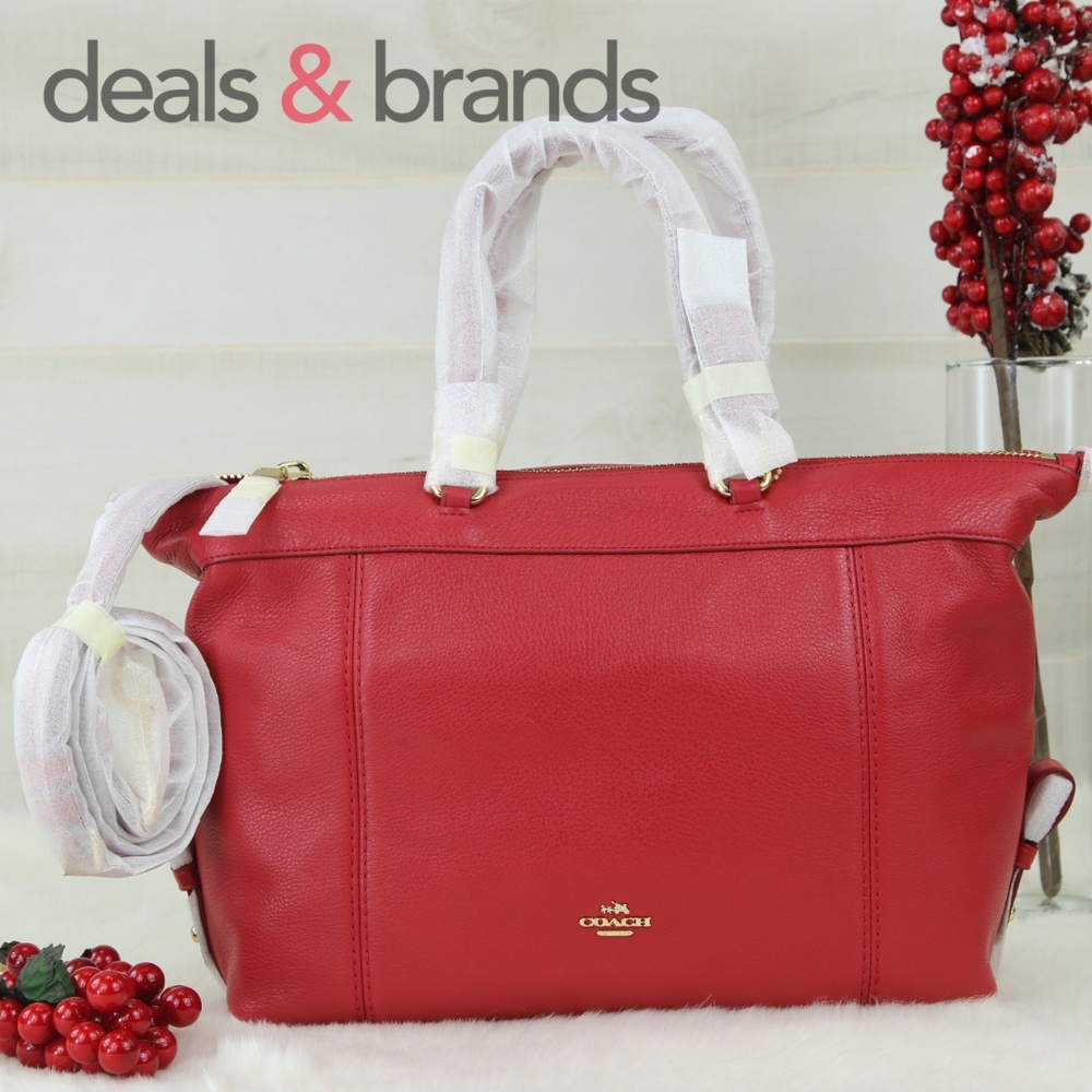 NWT COACH Lenox Leather Satchel Bag in TRUE RED